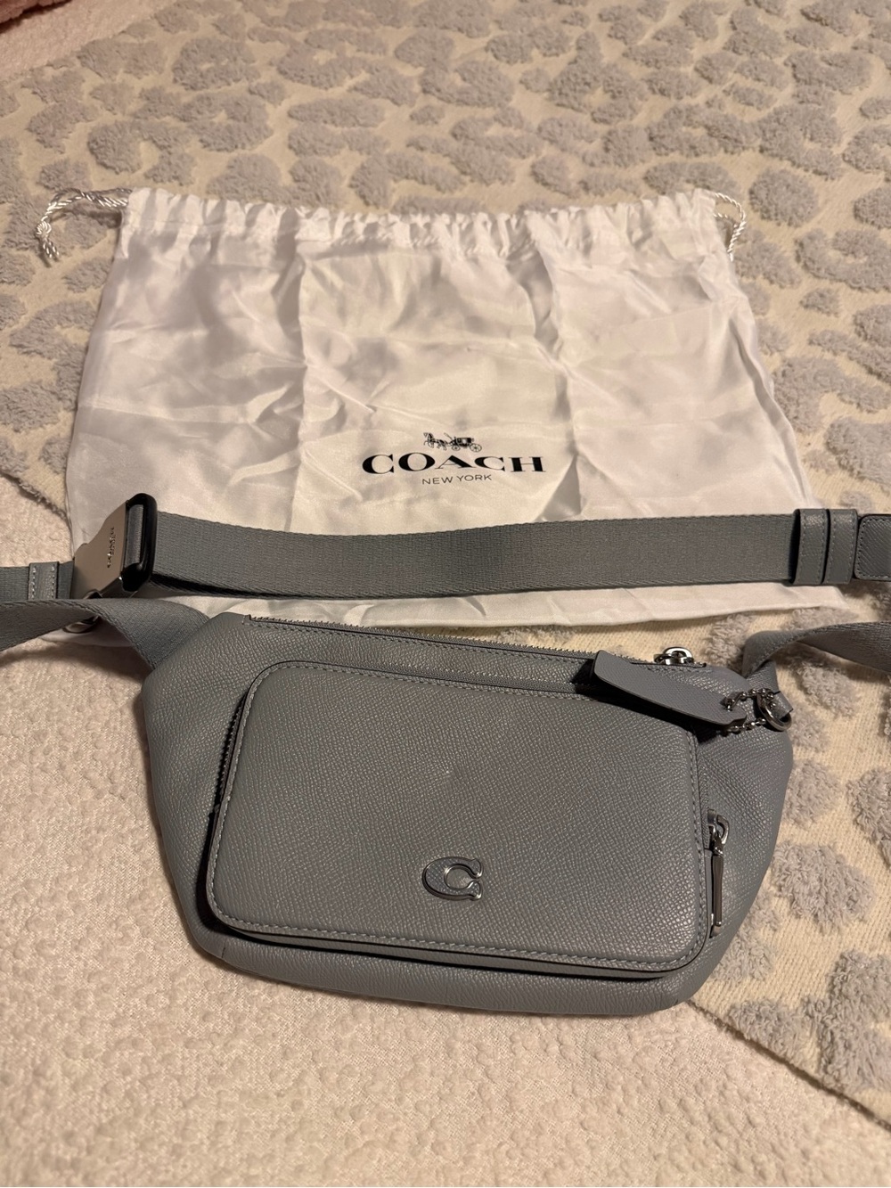 Coach Gray blue Textured Leather Crossbody Belt Bag
